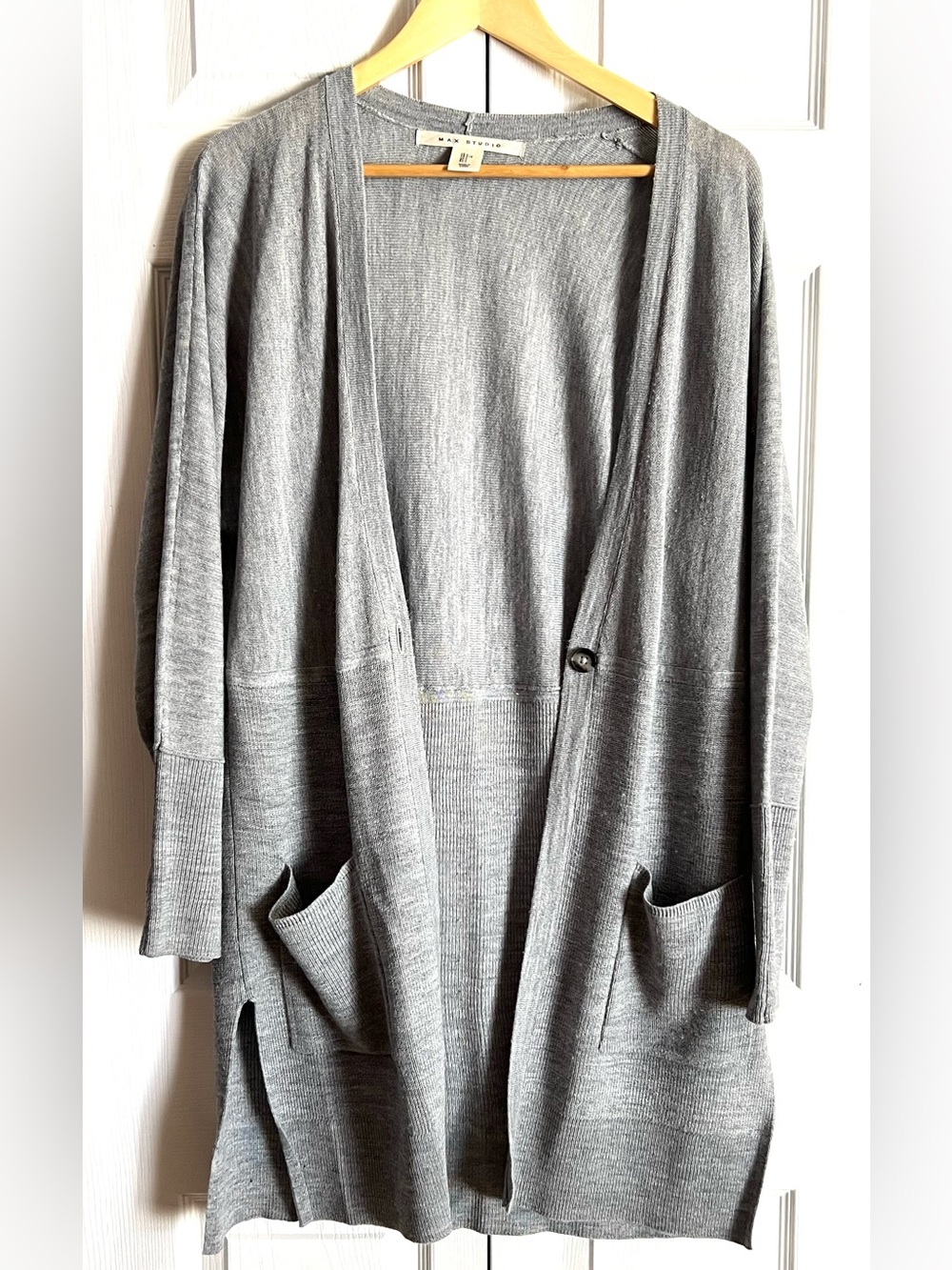✨ MAX STUDIO Heather Grey Single-Button Duster Cardigan ✨